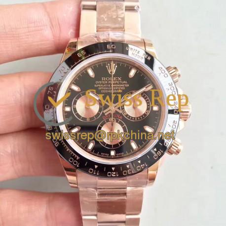 Replica Rolex Daytona Cosmograph 116515LN JH Rose Gold Black Dial Swiss 4130 Run 6@SEC