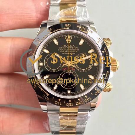 Replica Rolex Daytona Cosmograph 116519LN JH Yellow Gold & Stainless Steel Black Dial Swiss 4130 Run 6@SEC