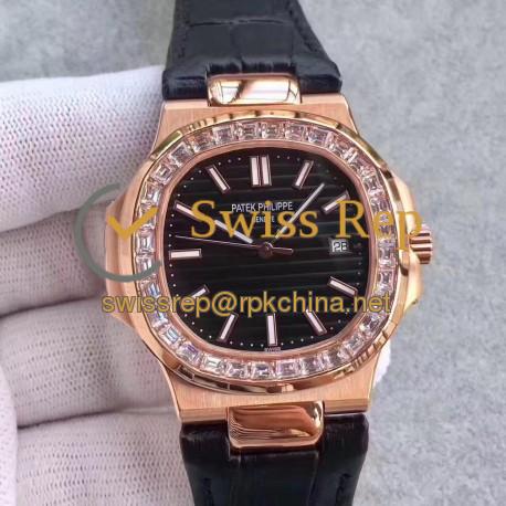 Replica Patek Philippe Nautilus 5711R MK Rose Gold & Diamonds Black Dial Swiss 324SC