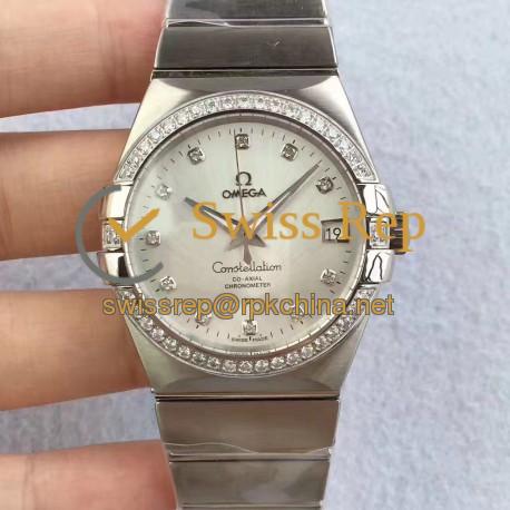 Replica Omega Constellation 123.55.38.20.99.001 38MM SSS Stainless Steel & Diamonds Mother Of Pearl Dial Swiss 8500