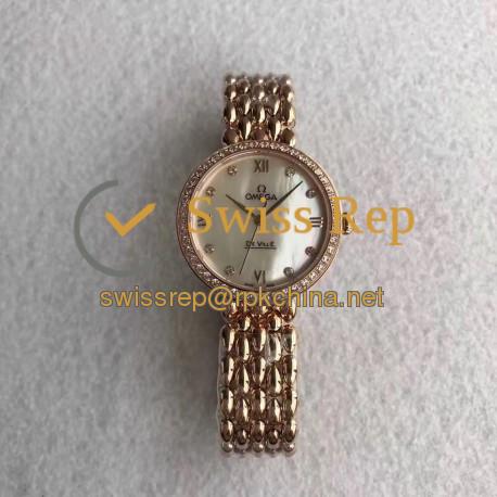 Replica Omega De Ville Dewdrop 424.55.27.60.55.004 XF Rose Gold & Diamonds Mother Of Pearl Dial Swiss 8521