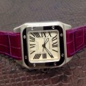Replica Cartier Santos 100 Midsize Stainless Steel White Dial Purple Leather Strap Swiss 2836-2