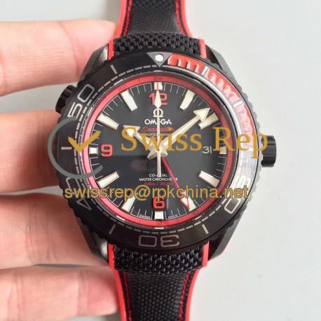 Replica Omega Seamaster Planet Ocean 600M Deep Black In Red GMT 215.92.46.22.01.003 JH PVD Black Dial Swiss 8906