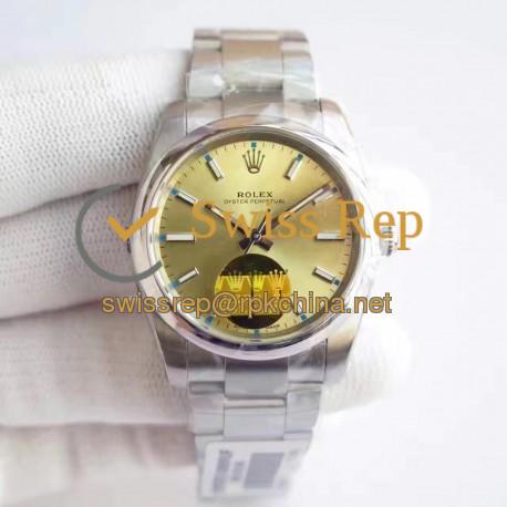 Replica Rolex Oyster Perpetual 34 114300 2018 UB Stainless Steel Champagne Dial Swiss 2836-2