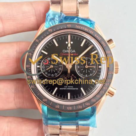 Replica Omega Speedmaster Moonwatch Moonphase Chronograph 304.63.44.52.01.001 BF Rose Gold Black Dial Swiss 9301