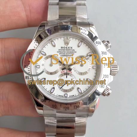 Replica Rolex Daytona Cosmograph 116520 AR Stainless Steel 904L White Dial Swiss 4130 Run 6@SEC