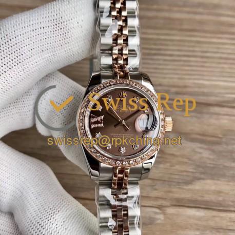 Replica Rolex Lady Datejust 28 279381RBR 28MM WF Stainless Steel & Rose Gold Chocolate Dial Swiss 2671