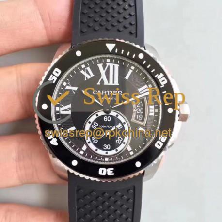 Replica Calibre De Cartier Diver W7100056 42MM JJ Stainless Steel Black Dial M9015