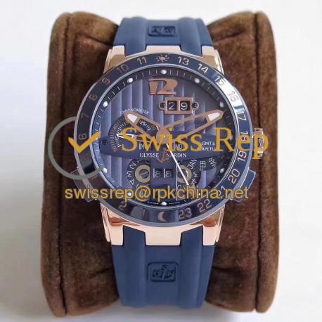 Replica Ulysse Nardin El Toro GMT +/- Perpetual Calendar 326-00 TWA Rose Gold Blue Dial Swiss UN-32