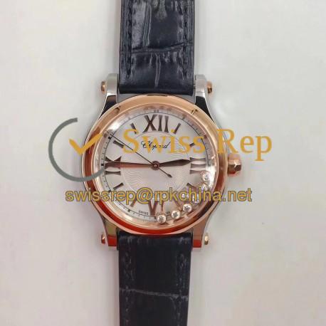 Replica Chopard Happy Sport 36MM Automatic 278559-6008 N Stainless Steel & Rose Gold Silver & Diamond Dial Swiss 2892
