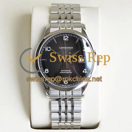 Replica Longines Record L2.820.4.56.6 AF Stainless Steel Black Dial Swiss L888.4