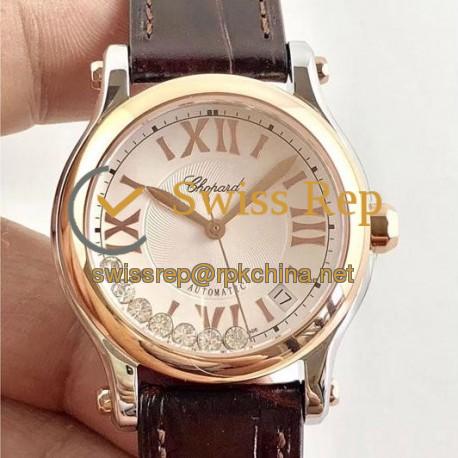 Replica Chopard Happy Sport 36MM Automatic 278559-6001 N Stainless Steel & Rose Gold Silver & Diamond Dial Swiss 2892