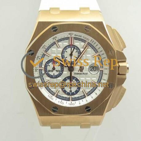 Replica Audemars Piguet Royal Oak Offshore Chronograph 2017 26408OR.OO.A010CA.01 JF V2 Rose Gold White Dial Swiss 3126