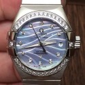 Replica Omega Constellation Double Eagle Lady 27MM Stainless Steel & Diamonds Blue Dial Swiss 8520