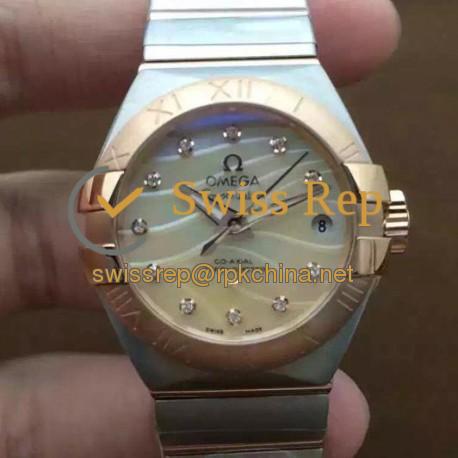 Replica Omega Constellation Double Eagle Lady 27MM Stainless Steel & Rose Gold Gold Dial Swiss 8520