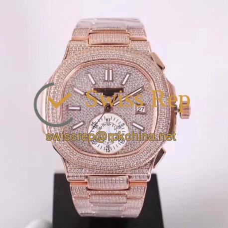 Replica Patek Philippe Nautilus Chronograph 5980/1R-001 PF Rose Gold & Diamonds Diamond Dial Swiss 7750