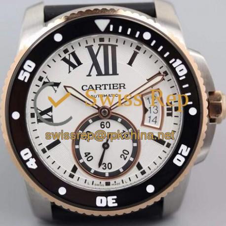 Replica Calibre De Cartier Diver 42MM V6F Stainless Steel & Rose Gold White Dial M9015