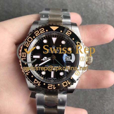 Replica Rolex GMT-Master II 116713LN N V9S 24K Yellow Gold Wrapped & 904L Stainless Steel Black Dial Swiss 3186