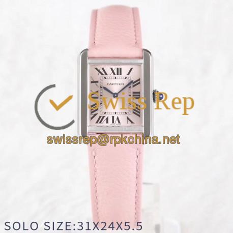 Replica Cartier Tank Solo Ladies 31MM AF Stainless Steel Rose Gold Dial Swiss Ronda Quartz