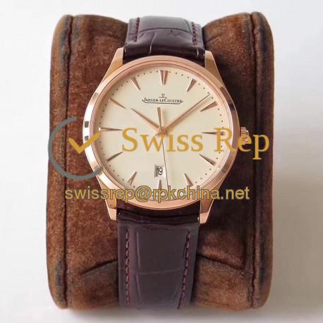 Replica Jaeger-LeCoultre Master Ultra Thin Date 1282510 ZF Rose Gold Beige Dial Swiss JLC 899/1