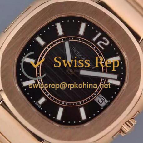 Replica Patek Philippe Nautilus 7011 Ladies Rose Gold Black Dial Swiss Eta Quartz