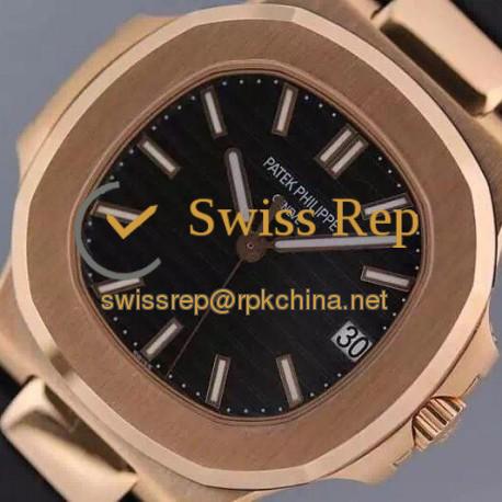 Replica Patek Philippe Nautilus Jumbo 5711 Rose Gold Black Dial Swiss 2824