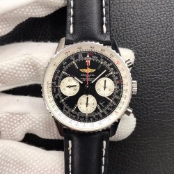 Navitimer 01 43mm JF SS Black Dial Leather Strap 7750