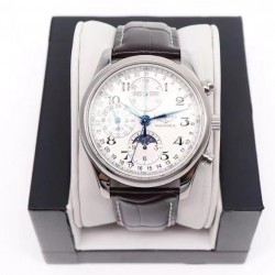 Master Collection Moonphase Chrono GLF SS White Dial Leather Strap 7751