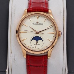 Master Ultra Thin Moon 34mm TWF Rose Gold Beige Dial Red Leather Strap JLC 925