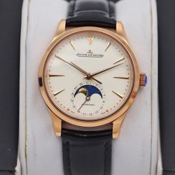 Master Ultra Thin Moon 34mm TWF Rose Gold Beige Dial Black Leather Strap JLC 925