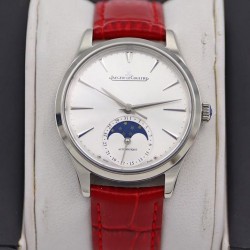 Master Ultra Thin Moon 34mm TWF SS Silver Dial Red Leather Strap JLC 925