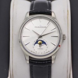 Master Ultra Thin Moon 34mm TWF SS Silver Dial Black Leather Strap JLC 925