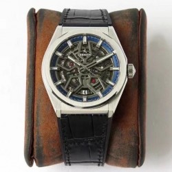 Defy Classic LF SS Skeleton Blue Dial Black Leather Strap 2892