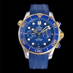 Seamaster 300M Chrono OMF Yellow Gold & SS Blue Dial Blue Rubber Strap 9900