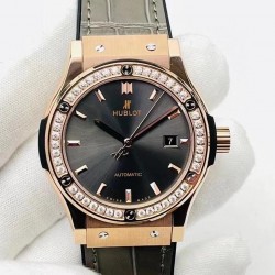 Classic Fusion Automatic 42mm HBF Rose Gold Anthracite Dial Gray Leather Strap HUB1213 V3