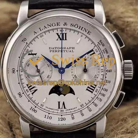 Replica A. Lange & Sohne Lemania Moonphase Chronograph Stainless Steel White Dial Swiss Lemania