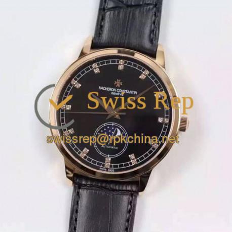 Replica Vacheron Constantin Patrimony 81180 Rose Gold Diamonds & Black Dial Swiss 2450SC