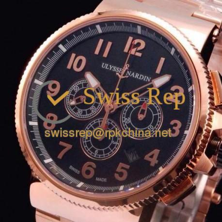 Replica Ulysse Nardin Marine Chronograph Rose Gold Arabian Numbers Black Dial Swiss 7750