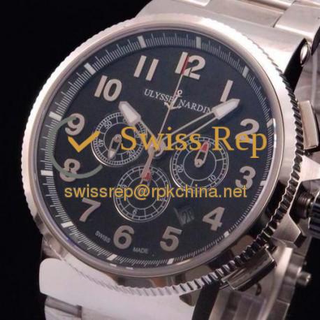 Replica Ulysse Nardin Marine Chronograph Stainless Steel Arabian Numbers Black Dial Swiss 7750