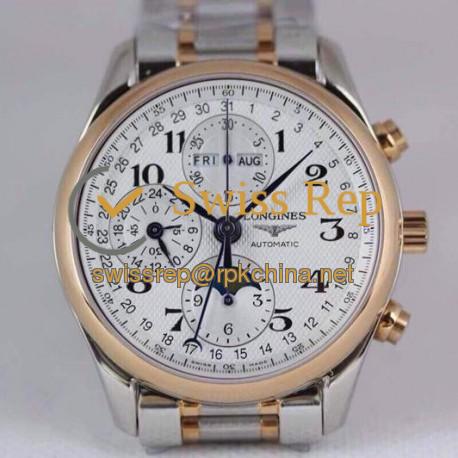 Replica Longines Conquest Classic Chronograph Moonphase Stainless Steel & Rose Gold White Dial Swiss 7751