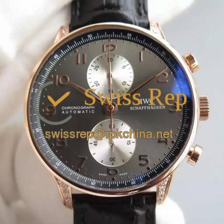 Replica IWC Portuguese Chronograph Rose Gold & Diamonds Gray & Silver Dial Swiss 7750