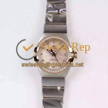 Replica Omega Constellation Double Eagle Lady 27MM Stainless Steel & Rose Gold Pink Dial Swiss 8520