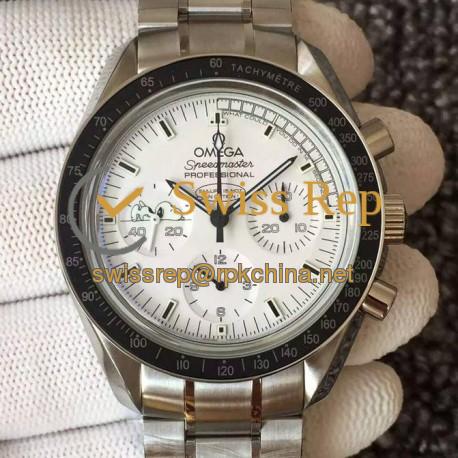 Replica Omega Speedmaster Moonwatch Anniversary Silver Snoopy Stainless Steel White Dial Swiss 1861