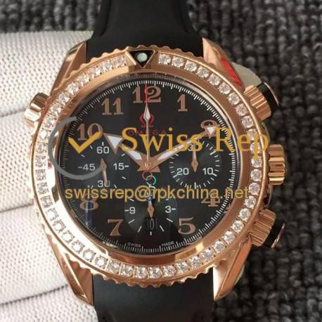 Replica Omega Seamaster Planet Ocean Chronograph Olympics Rose Gold & Diamonds Black Dial Swiss 7750