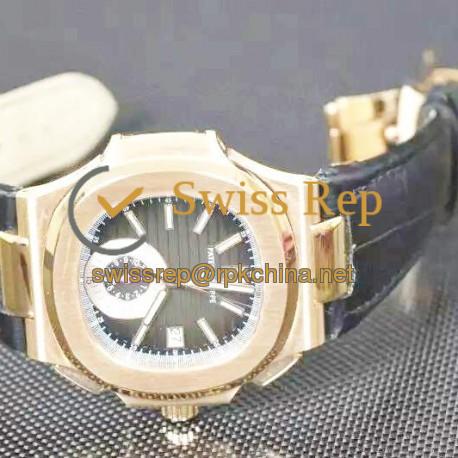 Replica Patek Philippe Nautilus Chronograph 5980R 24K Rose Gold Plated Black Dial Swiss 7750