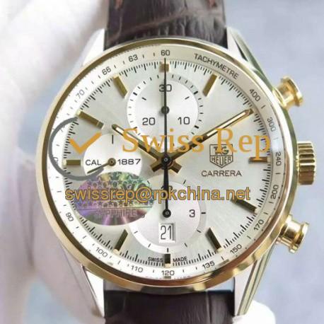 Replica Tag Heuer Carrera Calibre 1887 Stainless Steel Yellow Gold Bezel White Dial Swiss 1887