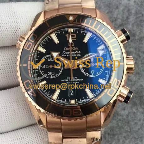 Replica Omega Seamaster Planet Ocean 600M Chronograph Rose Gold Black Dial Swiss 9301