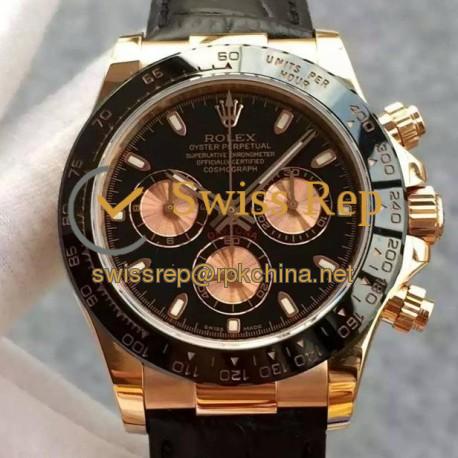 Replica Rolex Daytona Cosmograph 116515 JH Rose Gold Black & Gold Dial Swiss 4130 Run 6@SEC