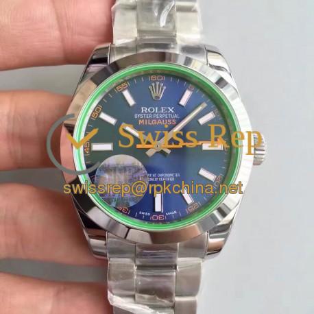 Replica Rolex Milgauss 116400GV JF Stainless Steel Blue Dial Swiss 3131