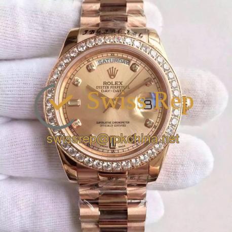 Replica Rolex Day-Date II 218235 41MM KW Rose Gold & Diamonds Gold Dial Swiss 3255